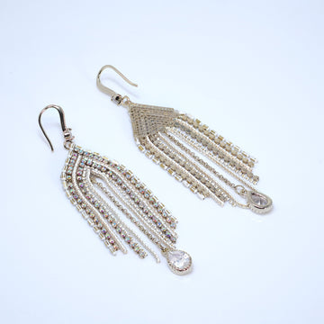 Elegant Waterfalls - Gold Swarovski AB Crystal Ear wire Chandelier Drop Earrings, Long Tassel Bridal Jewelry, Crystal Statement Earring.